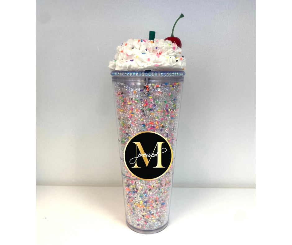 Whipped Cream Rhinestone Tumbler 24oz